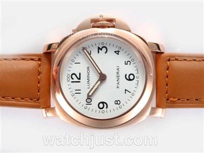 Panerai Luminor Unitas 6497 Movement Rose Gold Case with White Dial-New Version