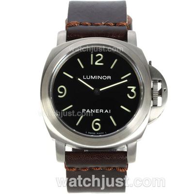 Panerai Luminor Unitas 6497 Movement Swan Neck Titanium Case with Black Dial-Coffee Leather Strap