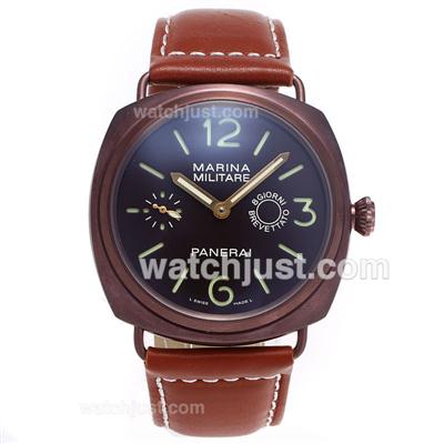 Panerai Marina Militare Unitas 6497 Movement Coffee Gold Case with Brown Dial-Leather Strap