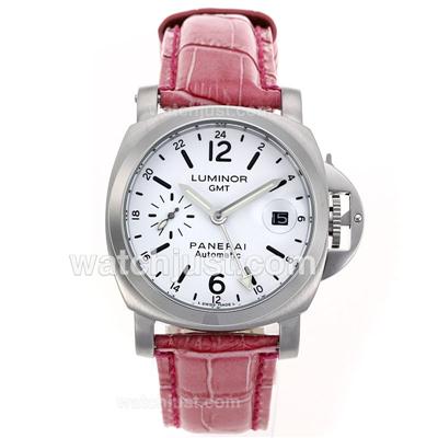 Panerai Luminor GMT Automatic with White Dial-Red Leather Strap