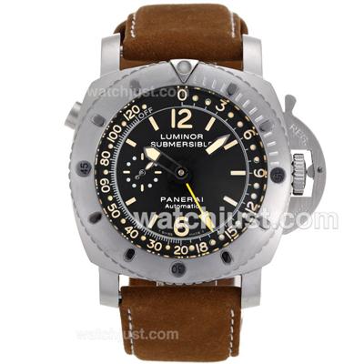 Panerai Luminor Submersible GMT Automatic with Black Dial-Leather Strap