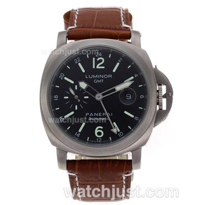 Panerai Luminor Working GMT Automatic Titanium Case with Black Dial-Leather Strap