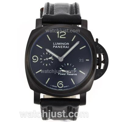 Panerai Luminor Working Power Reserve Automatic PVD Case with Black Dial-Leather Strap