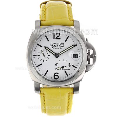 Panerai Luminor Working Power Reserve Automatic with White Dial-Yellow Leather Strap