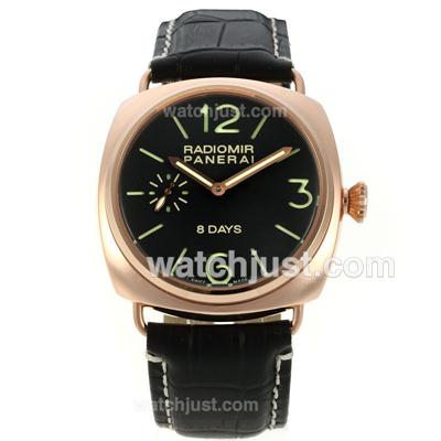 Panerai Radiomir 8 Days Automatic Rose Gold Case with Black Dial-Leather Strap