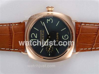 Panerai Radiomir 8 Days Unitas 6497 Movement Manual Winding Rose Gold Case with Black Dial