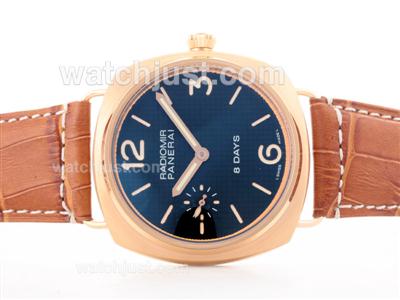 Panerai Radiomir 8 Days Unitas 6497 Movement Rose Gold Case with Yellow Marker