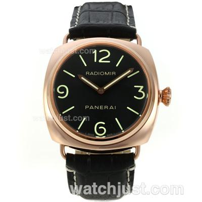 Panerai Radiomir Automatic Rose Gold Case with Black Dial-Leather Strap