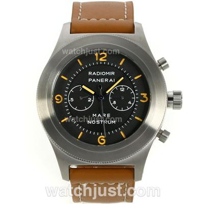 Panerai Radiomir Mare Nostrum Automatic Black Dial with Leather Strap-18K Plated Gold Movement