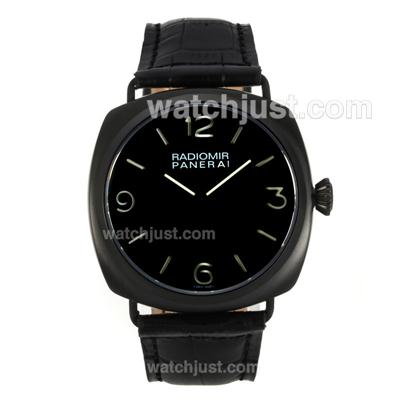 Panerai Radiomir Swiss ETA Unitas 6497 Movement PVD Case with Black Dial-Black Leather Strap