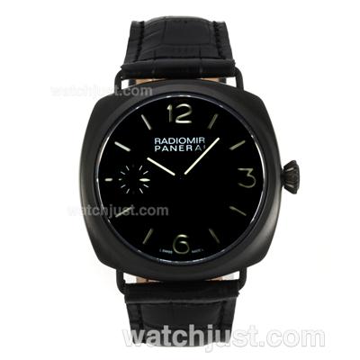 Panerai Radiomir Swiss ETA Unitas 6497 Movement PVD Case with Black Dial-Leather Strap