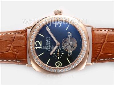 Panerai Radiomir Tourbillon Automatic Rose Gold Case Diamond Bezel with Black Dial-AR Coating