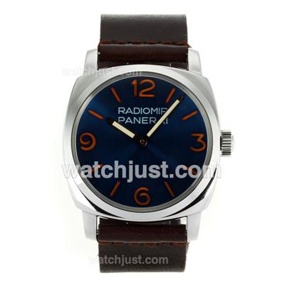 Panerai Radiomir Unitas 6497 Movement Swan Neck Orange Markers with Blue Dial-Leather Strap