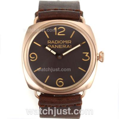 Panerai Radiomir Unitas 6497 Movement Swan Neck Rose Gold Case with Brown Dial-Leather Strap