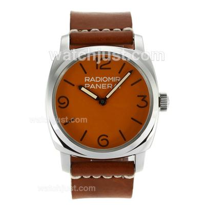 Panerai Radiomir Unitas 6497 Movement Swan Neck with Orange Dial-Leather Strap