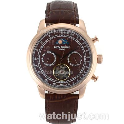 Patek Philippe Astronomical Celestial Tourbillon Automatic Rose Gold Case Number Markers with Brown Dial-Leather Strap