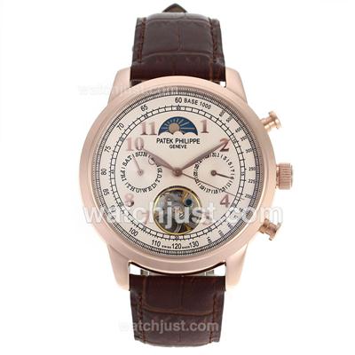 Patek Philippe Astronomical Celestial Tourbillon Automatic Rose Gold Case Number Markers with Champagne Dial-Leather Str