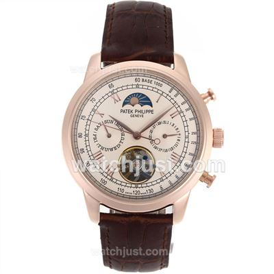 Patek Philippe Astronomical Celestial Tourbillon Automatic Rose Gold Case Roman Markers with Champagne Dial-Leather Stra
