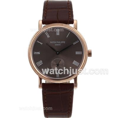 Patek Philippe Calatrava 3919 Manual Winding Rose Gold Case with Brown Dial and Strap