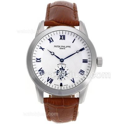 Patek Philippe Calatrava Automatic Blue Roman Markers with White Dial-Leather Strap