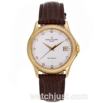 Patek Philippe Calatrava Automatic Gold Case Diamond Markers with White Dial-Sapphire Glass