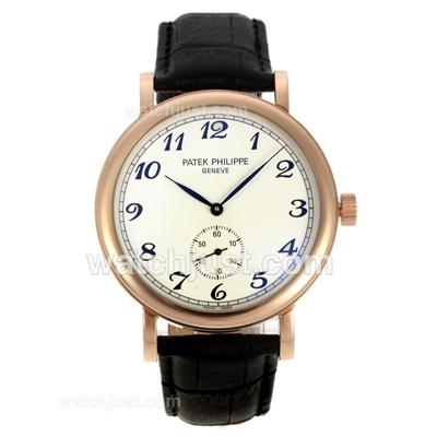 Patek Philippe Calatrava Automatic Number Markers Rose Gold Case with White Dial-Leather Strap