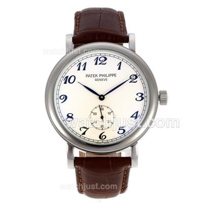 Patek Philippe Calatrava Automatic Number Markers with White Dial-Leather Strap