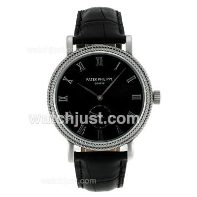 Patek Philippe Calatrava Automatic Roman Markers with Black Dial-Leather Strap