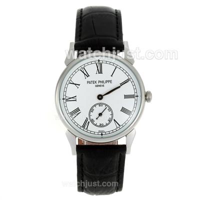 Patek Philippe Calatrava Automatic Roman Markers with White Dial-Leather Strap