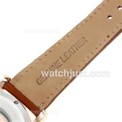 Patek Philippe Calatrava Automatic Rose Gold Case Stick Markers with White Dial-Leather Strap