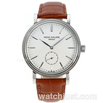 Patek Philippe Calatrava Automatic Stick Markers with White Dial-Leather Strap