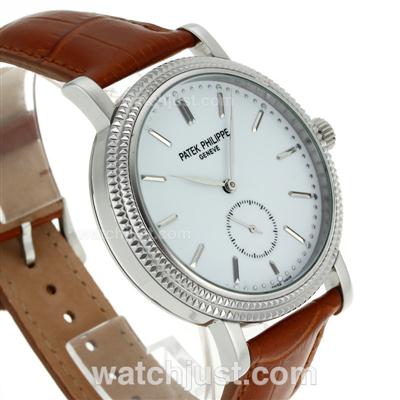 Patek Philippe Calatrava Automatic Stick Markers with White Dial-Leather Strap