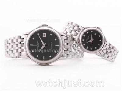 Patek Philippe Calatrava Black Dial with Diamond Marking S/S-Couple Watch