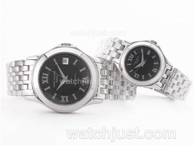 Patek Philippe Calatrava Black Dial with Roman Marking S/S-Couple Watch