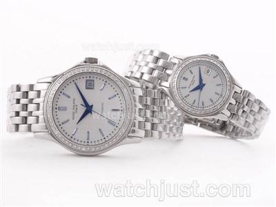 Patek Philippe Calatrava Diamond Bezel With White Dial S/S