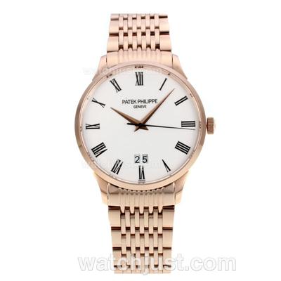 Patek Philippe Calatrava Full Rose Gold Roman Markers with White Dial-Sapphire Glass