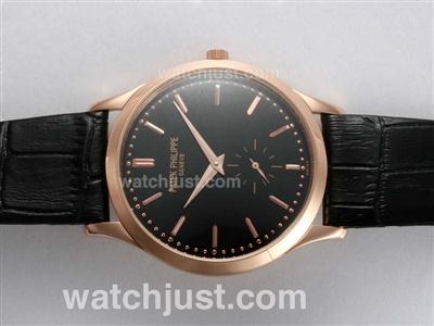 Patek Philippe Calatrava Manual Winding Rose Gold Case with Black Dial