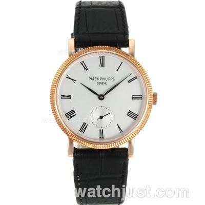 Patek Philippe Calatrava Manual Winding Rose Gold Casing with White Dial