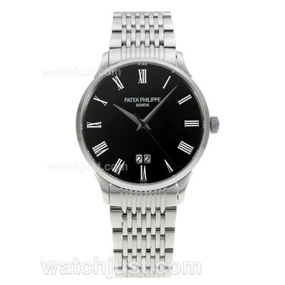 Patek Philippe Calatrava Roman Markers with Black Dial-Sapphire Glass S/S