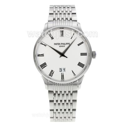 Patek Philippe Calatrava Roman Markers with White Dial-Sapphire Glass S/S