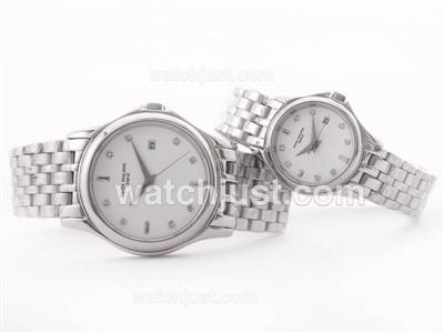 Patek Philippe Calatrava S/S White Dial with Diamond Marking-Couple Watch