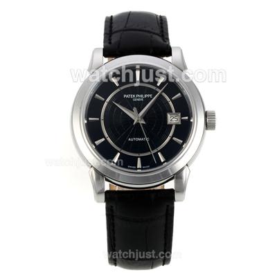 Patek Philippe Calatrava Swiss ETA 2824 Movement with Black Dial-Leather Strap