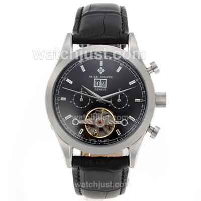 Patek Philippe Calatrava Tourbillon Automatic with Black Dial-Leather Strap