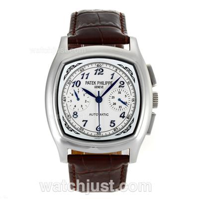 Patek Philippe Classic Automatic Blue Number Markers with White Dial-Leather Strap