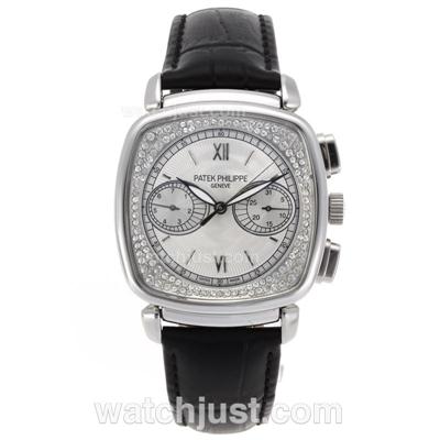 Patek Philippe Classic Automatic Diamond Bezel with White Dial-18K Plated Gold Movement