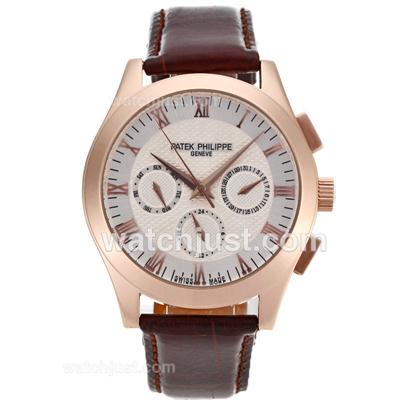 Patek Philippe Classic Automatic Rose Gold Case Roman Markers with Champagne Dial-Leather Strap