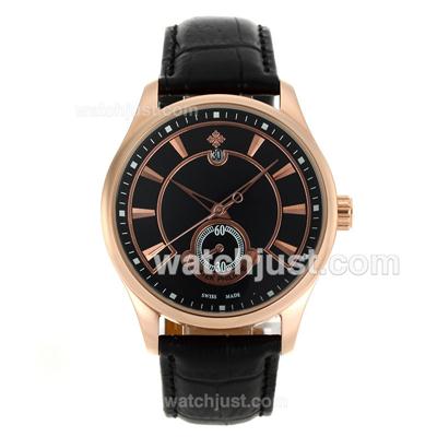 Patek Philippe Classic Automatic Rose Gold Case Stick Markers with Black Dial-18K Plated Gold Movement