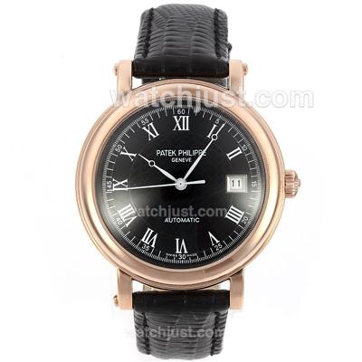 Patek Philippe Classic Automatic Rose Gold Case with Black Dial-Roman Markers