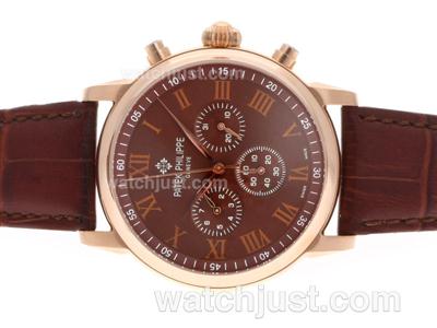 Patek Philippe Classic Automatic Rose Gold Case with Brown Dial-Leather Strap