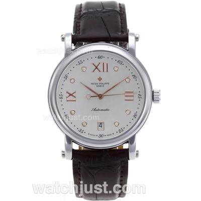 Patek Philippe Classic Automatic Rose Gold Markers with White Dial-Leather Strap